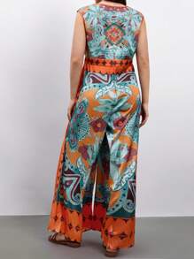 Maija Plus Size Women Summer Bohemian Pattern Printing Country Festival Outfits Jumpsuit,Western Wear Women Plus,Ruffle Country Concert Outfit,Vacation Outfits Woman,Summer Outfits For Women - Multicolor - View 3