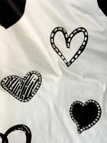 SHEIN Camiseta de mujer talla grande con cuello redondo, decoración de strass con diseño de corazón