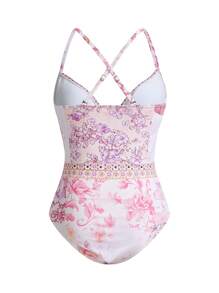 Swim Oasis 1Set Women Floral Print Swimsuit With Cover-Up Skirt Suit, Vacation Beach Fashion For Summer - Multicolor - View 4