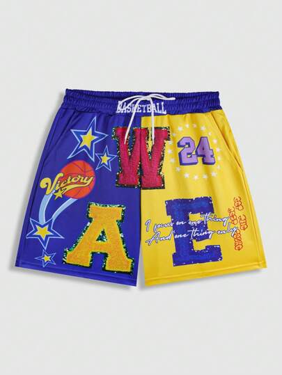 Street Life Pantalones cortos de baloncesto con eslogan estampado para hombre, apropiados para uso casual diario, primavera/verano