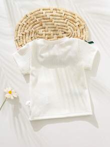 Camiseta de niña de verano blanca elegante con lazo 3D, adecuada para deportes y uso casual - Blanco - Ver 9