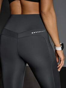 Eassivo Eassivo 女士口袋深灰色休闲运动紧身裤带口袋紧身裤女士健身紧身裤健身紧身裤口袋紧身裤健身紧身裤瑜伽裤 - 灰色 - 查看 5