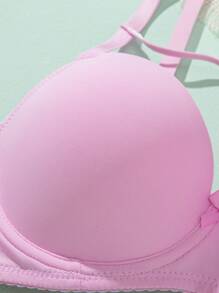 1pc Women's Solid Color See-Through Lace Camisole Wire Bra - Pink - View 4