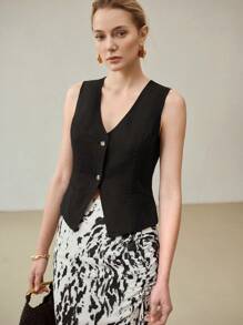 MOTF PREMIUM SINGLE BUTTON BASIC WAISTCOAT - Black - View 4