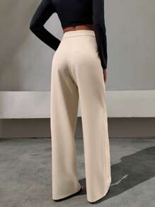 SHEIN Tall Pantalón de corte recto con detalle de cinturón de media piel sintética, estilo elegante
