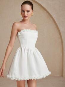 Aveloria Elegant & Charming Floral Decor Sleeveless Cinched Waist Ruffled Hem A-Line Dress With Princess Vibe, Women  Old Money Style For Summer Spring Fall Autumn