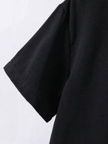 SHEIN Leap Crew 2 Stücke/Set Lässiger College-Stil für Kleine Jungen, bequem und vielseitig, locker sitzende Kurzarm Hemd & Shorts Set, geeignet für Frühling/Sommer, Alltagstragen, Sport, Ausflüge, Schule, Partys, Veranstaltungen, Fotoshootings - Schwarz - Übersicht 5