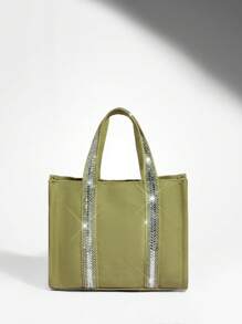 SHEIN BAE Women's Patchwork Webbing Large Capacity Handbag For Daily Use - Army Green - View 1