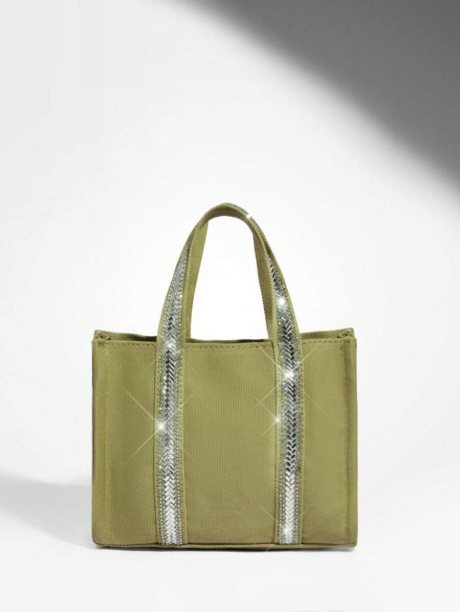 SHEIN BAE Women's Patchwork Webbing Large Capacity Handbag For Daily Use - Army Green - View 1