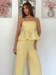 Siren Gaze Conjunto de 2 piezas de top de tirantes y pantalones de estilo jacquard elegante para mujer, para verano