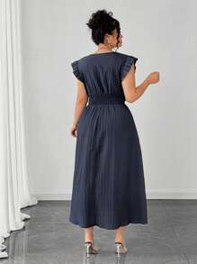 SHEIN LUNE 大码夏季休闲度假修身婚礼宾客礼服 - 藍色 - 查看 2