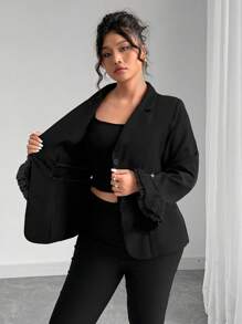 Elenzga Plus Size Women Elegant Design Rhinestone Cutout Sleeve Trim Blazer - Black - View 5