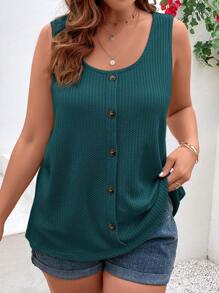 SHEIN VCAY Camiseta de tirantes y top sin mangas de unicolor talla grande, de moda para el verano