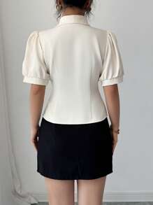 Chiquease Damen elegante Blazer-Jacke mit Knopfleiste und kurzen Ärmeln, geeignet für den Weg zur Arbeit im Sommer