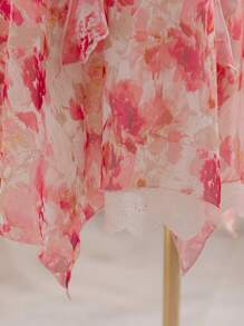 Soleia Plus Size Women Tie-Dye Chiffon Ruffle Collar Lantern Sleeve Asymmetrical Hem Lace Decor Mini Dress, Vacation Style - Multicolor - View 5