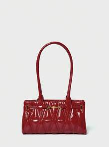 SHECARRY 女士单肩包 PU 皮革 秋冬季 校园旅行 通勤 工作 优雅潮流 精致 绗缝包 链条包 - 紅色 - 查看 1