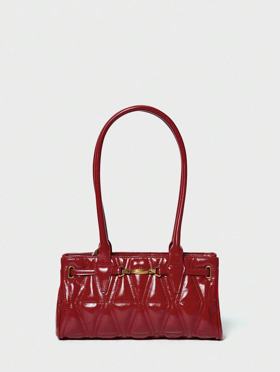 SHECARRY 女士单肩包 PU 皮革 秋冬季 校园旅行 通勤 工作 优雅潮流 精致 绗缝包 链条包 - 紅色 - 查看 1