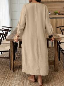 Weeklong Rochie cu decolteu în V, cu margine rulată, lejeră, dreptă, de dimensiuni mari