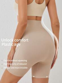 SHEIN Women's High Waist Solid Color Elastic Shaping Shorts, Panty Suitable For Everyday Wear - Mocha Brown - View 2