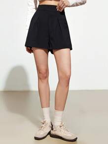 Aveloria GENKIRA Women's Casual Pleated Pocket Shorts For Summer - Black - View 1