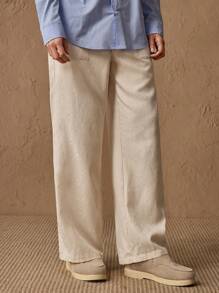 Manfinity ModaGents Pantaloni casual pentru bărbați, cu picior largi, de culoare uni, potriviți pentru purtarea zilnică