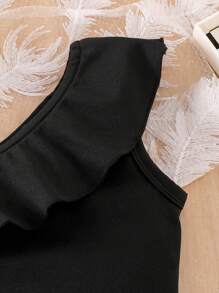 SHEIN Set de 2 piezas Conjunto informal de niña joven con Top asimétrica + shorts vaqueros