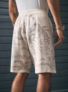AXEPEAK Pantalones cortos casuales de media longitud con estampado digital y cinturilla con cordón para hombres