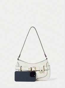 SHECARRY Women's Fashion Shoulder Bag With Eyelet Buckle Design, Suitable For Daily Commute - Beige - View 3