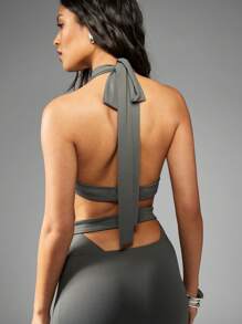 MISSGUIDED Stretch Jersey Halter High Neck Maxi Dress With Open Back And Tie Neck