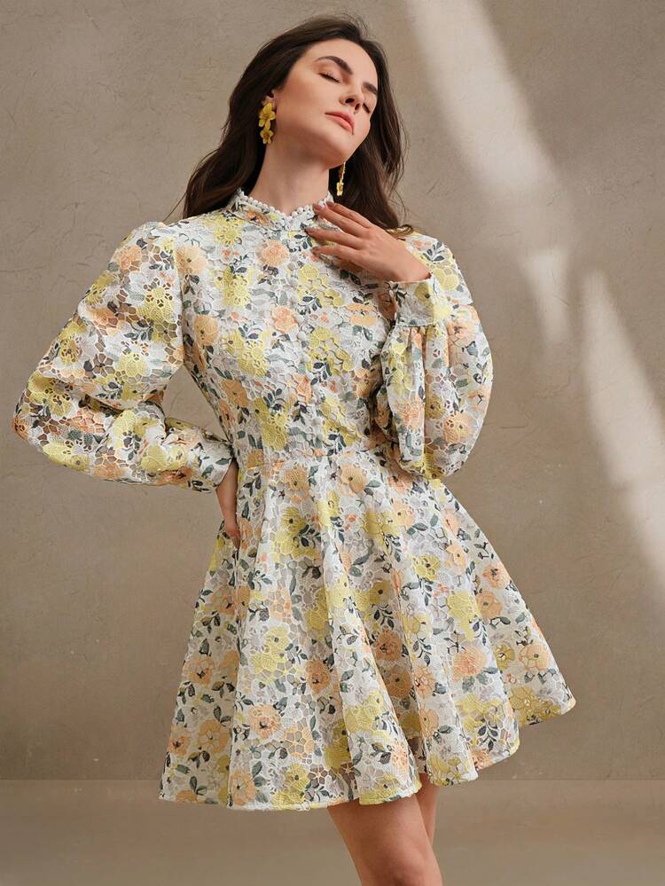 Elegant Floral Embroidered Mini Dress For Women, Casual Chic Spring/Summer