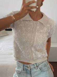 DAZY Damen Einfacher Lässiger Pailletten Strickpullover, Neuer Sommereintrag