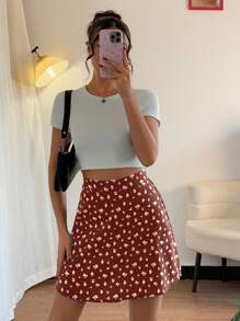 Chiquease Damen schwarzer Ditsie Blumen A-Linien Rock, neuer Sommer Mini Rock 2024, schmeichelhafter A-Linien Rock für birnenförmige Figur - Rot - Übersicht 1