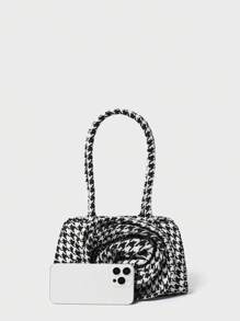 SHECARRY Geantă de umăr elegantă cu imprimeu Houndstooth pentru femei, potrivită pentru naveta și călătoriile zilnice