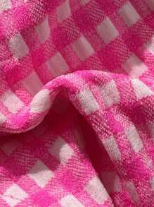 Swim Mod Pink Plaid Ruffle Trim Spaghetti Strap Tankini Swimwear Set For Women, Summer - Hot Pink - View 5