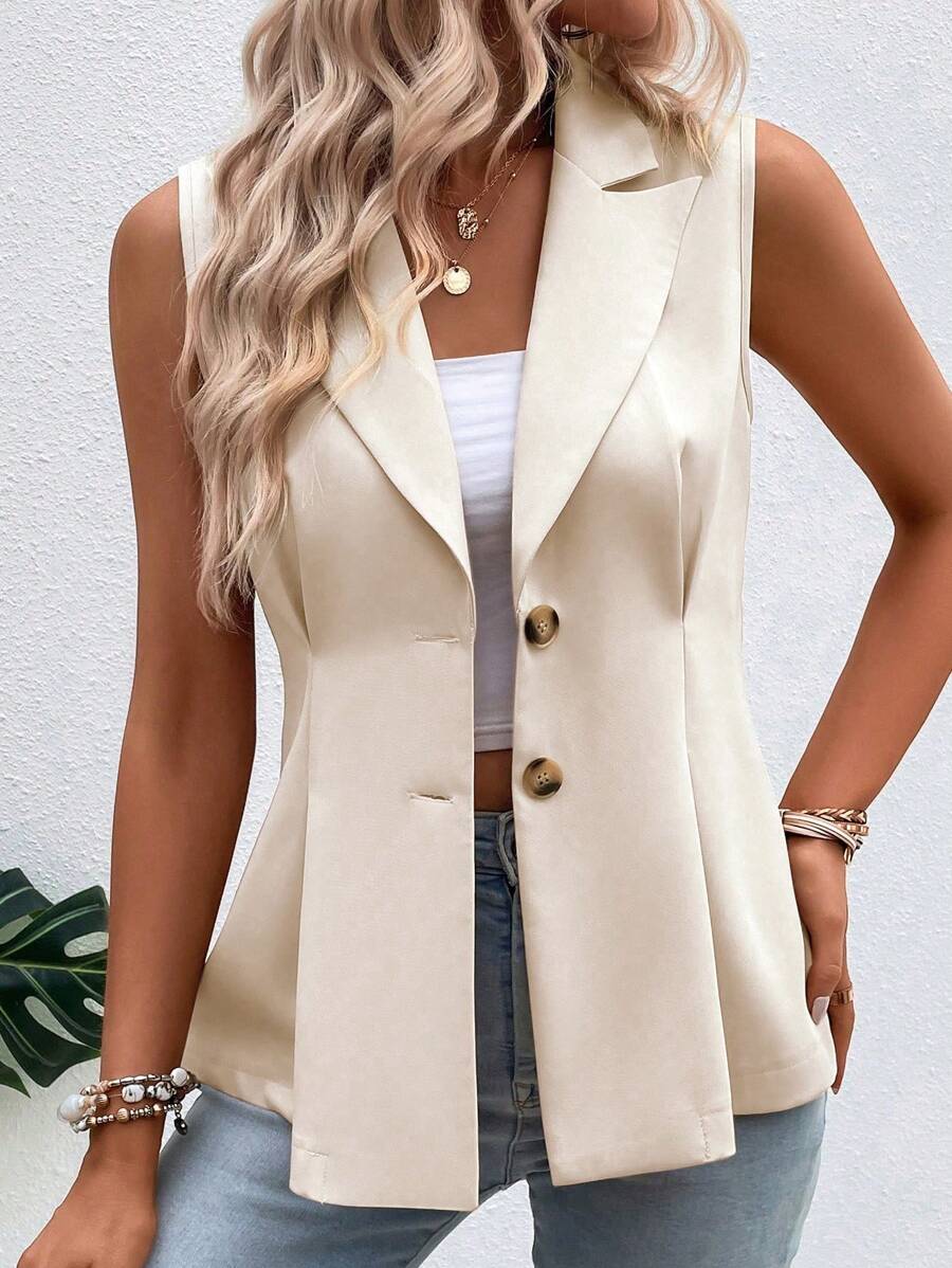 SHEIN Clasi Women's Minimalist Casual Single Breasted Vest, Suitable For Commuting - Apricot - View 1