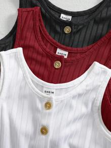 3pcs Set: Casual Knit Solid Color Vest & Romper