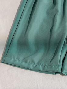 SHEIN 2件套男童夏季休闲条纹前扣衬衫和短裤套装 - 軍綠色 - 查看 4