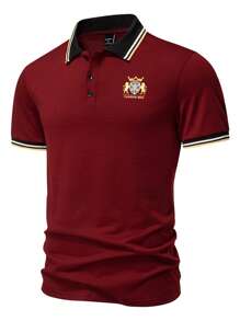 Manfinity Homme Camisa polo de manga corta con ribete a rayas de parches para hombres en verano