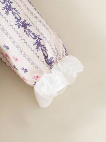 Body floral de estilo INS para niñas con estampado floral disperso elegante y dobladillo de encaje blanco para otoño - Morado - Ver 6