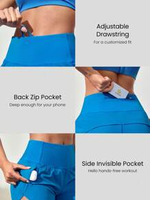 GLOWMODE 4" VitalSwift High-Waisted Running Shorts With Built-In Underwear Drawstring Pocket Workout Daily Gym Summer Quick Dry Moisture Wicking Anti-Odor - Blue Power - View 3