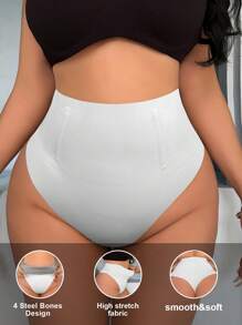 SHEIN Tanga com Controle de Barriga Sem Costura Plus Size para Mulheres - Branco - Visão 3