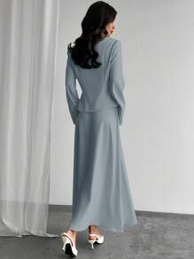 Firerie Suit Jacket & Flared Skirt 2 Pieces Set, Minimalist Fashion Design Suitable For Summer