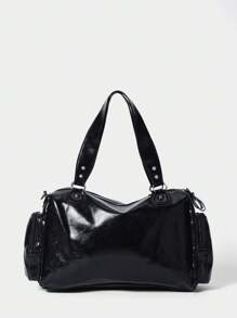 SHECARRY Vintage Motorcycle Bag High-Quality Tote Bag, Casual Commuter Punk Style Unisex Zipper Shoulder Crossbody Handbag