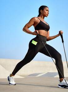 Powerista Legging Ketat Pinggang Elastis dengan Saku dan Sambungan Jala - Hitam - View 3