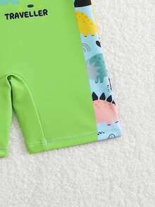 SHEIN Bộ áo liền quần không tay in hình sư tử hoạt hình dễ thương cho bé trai, kèm mũ chống nắng, kiểu dáng mùa hè. - Nhiều màu - Xem 4