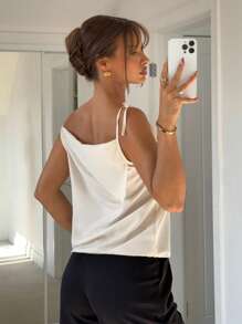 SHEIN Essnce Women's Minimalist Solid Color Spaghetti Strap Tied Tank Top, Suitable For Summer