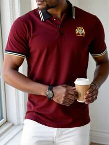 Manfinity Homme Camisa polo de manga corta con ribete a rayas de parches para hombres en verano