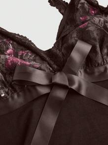 ROMWE Fairycore Spring/Summer Women Lace Rose Pattern Camisole - Brown - View 3