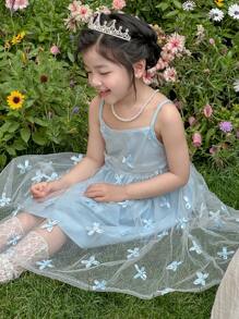 DAZY Kleine Mädchenkleid mit Träger, Mesh-Panel für den Sommer