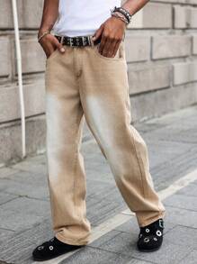 Manfinity EMRG Men's Gradient Color Pocket Casual Fashion Jeans - Mocha Brown - View 6